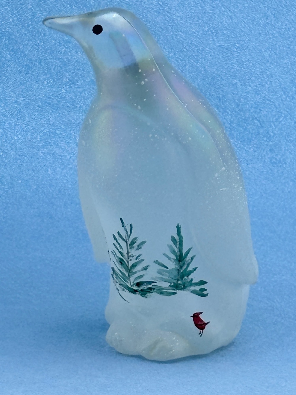 Vintage Signed Fenton Art Glass 95th Anniversary Woodland Frost Penguin